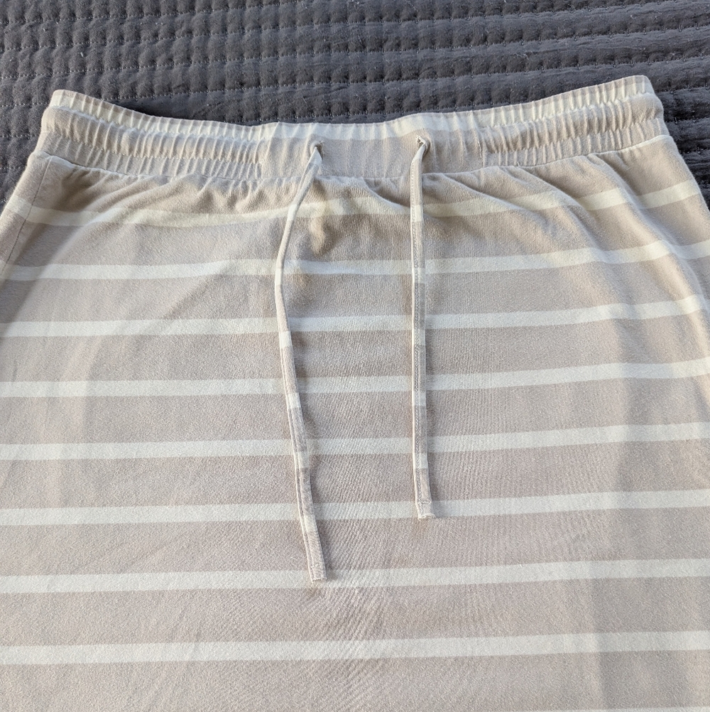 Inherit Co Tan And White Striped Drawstring Midi Skirt - Picture 2 of 6